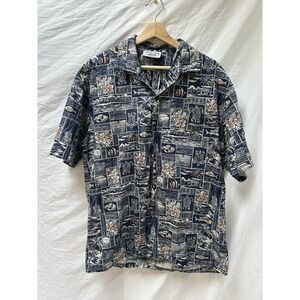 Mens Pacific Legend Hawaiian Aloha Sea Turtle Island Mosaic Camp‎ Shirt Large